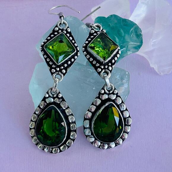 925 Sterling Peridot Dangle Earrings - Picture 1 of 5